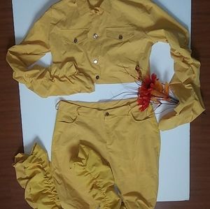 Yellow Two Piece Crop Pant Set
